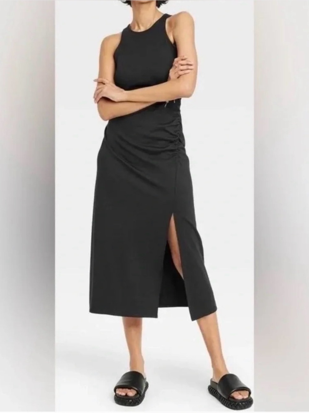 Target A New Day Ribbed Ruched Sleeveless Midaxi Dress Black Size Medium